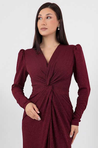 PULLIMM Rochie argintie cu mânecă lungă cu guler dublu GRS3633