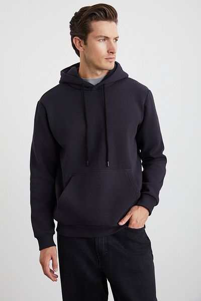 GRIMELANGE Men's Yokohama Anthracite Hooded Fleece Soft Sweatshirt - Kangaroo Pocket