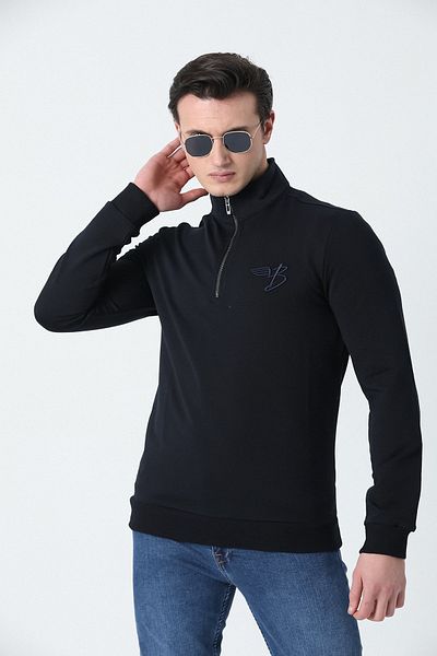 Brothers Ανδρικό φούτερ Navy Blue - Stand-up γιακά, μισό μεταλλικό φερμουάρ, χτενισμένο βαμβάκι με 2 κλωστές