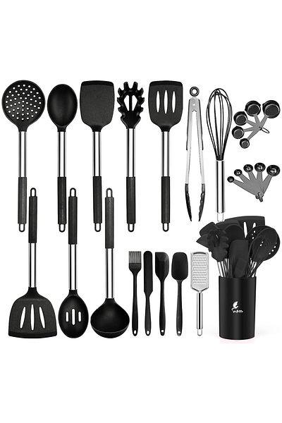 valletta Guojin 26 Pieces - Stainless Steel and Silicone Spatula Set, Black