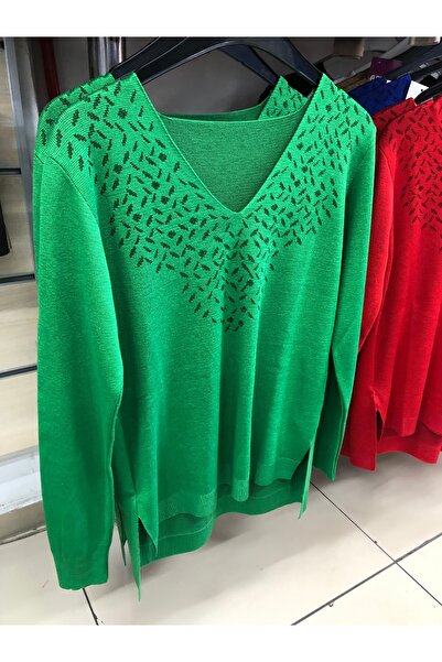 D LAVELLA V yaka yandan yırtmaçlı salaş triko bluz