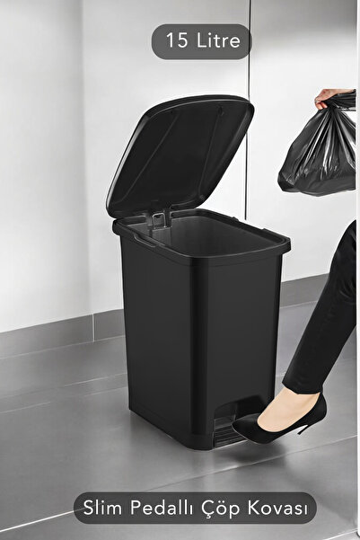 Carat Home 15 Litre Slim Pedallı Banyo Mutfak Çöp Kovası- Siyah