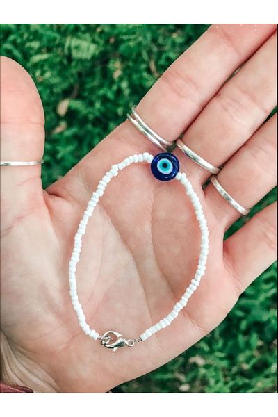 Stoneday White Sand Beads Bracelet with Evil Eye Beads