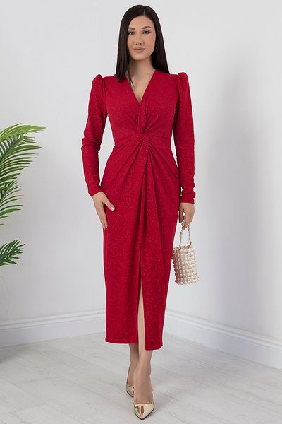 PULLIMM Rochie argintie cu mânecă lungă cu guler dublu GRS3633