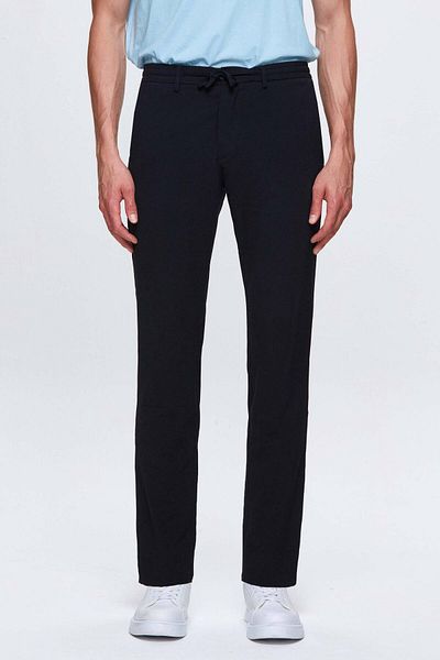 D'S Damat Slim Fit Navy Blue Elastic Waist Drawstring Zippered Lycra Comfortable Jogger Pants
