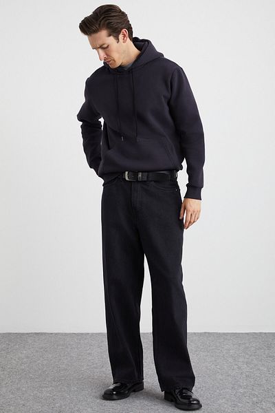 GRIMELANGE Men's Yokohama Anthracite Hooded Fleece Soft Sweatshirt - Kangaroo Pocket
