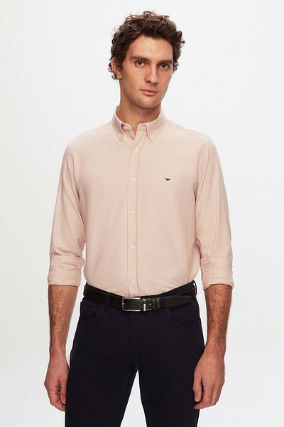 D'S Damat Πουκάμισο Ecru Oxford Slim Fit - Εύκολο σίδερο, λεπτομέρεια κεντήματος και βαμβάκι