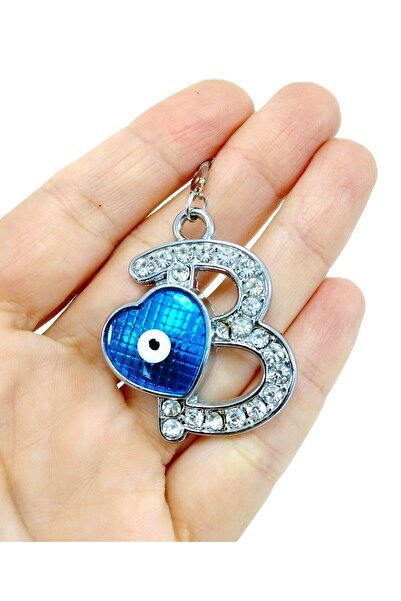 biuti Nazar Boncuklu Harfli Dikiz Ayna Süsü, Parlak Taşlı Paslanmaz Araba Süs...