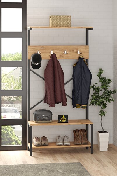 Cosargroup Metal Portmanto Askılık Vestiyer Ayakkabılık Dolabı Ceviz Açık Gar...