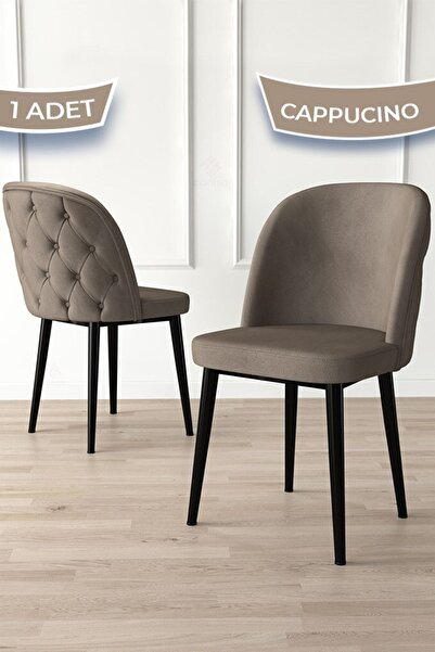 Canisa Kage Serisi 1 Adet Yemek Odası Sandalyesi Kapitoneli Siyah Metal Ayak ...