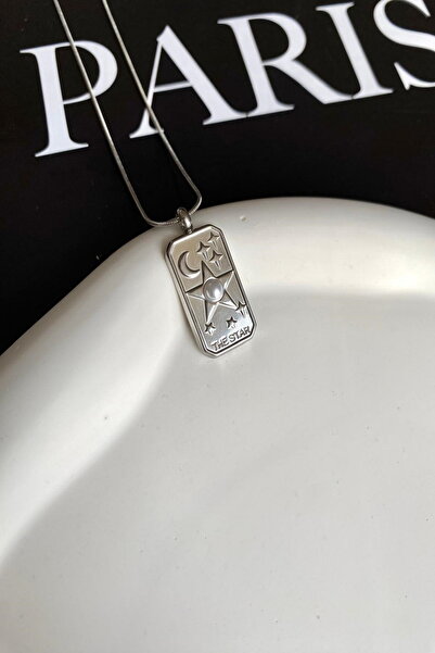 DEMOKAN Kadın Çelik Kolye Tarot Seri İp Zincir Düz Plaka The Star Kolye