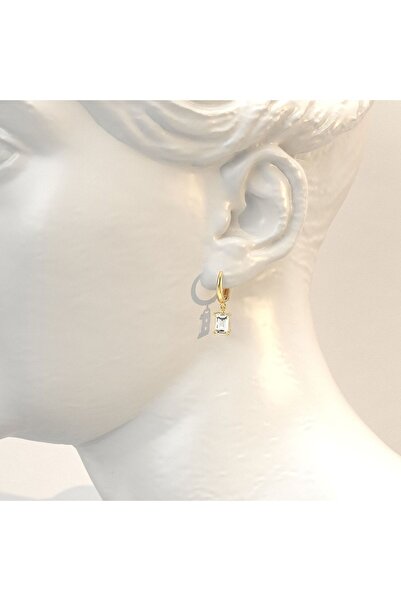 İNDİGO TAKI Baget Tek Taş Altın Kaplama Gümüş Küpe