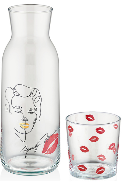 Decorium Iconic Marilyn 1200 ml 2 Parça Bardaklı Başucu Cam Sürahi 9-01050054