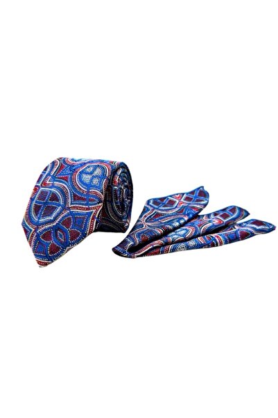 VENCHY Burgundy Blue Hare Pattern Handkerchief Tie 9905-3Mk
