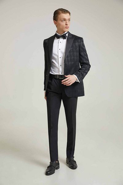 D'S Damat Slim Fit Navy Blue Eccentric Groomsuit & Tuxedo Suit