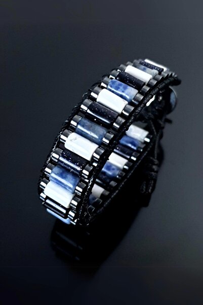 Seven Art Jewelry Doğal Taş Erkek Bileklik / Kadın Bileklik / Sodalit, Yıldız Taşı, Havlit / Erkek Bileklik