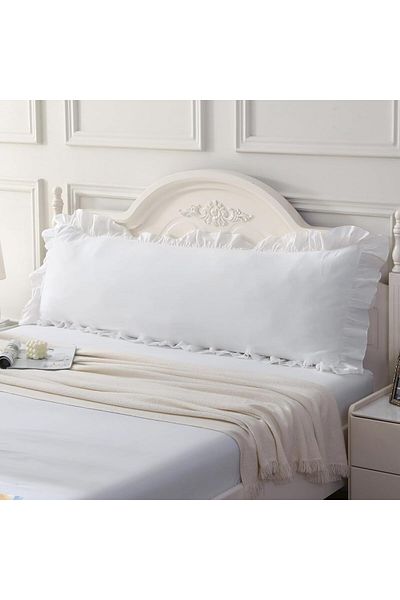 Tinybabyconcept Μακρύ μαξιλάρι εγκυμοσύνης 50x135 εκ. Φυσικό βαμβάκι - Θήκη με βολάν