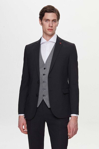 Twn Black Slim Fit Suit - Dobby Combination