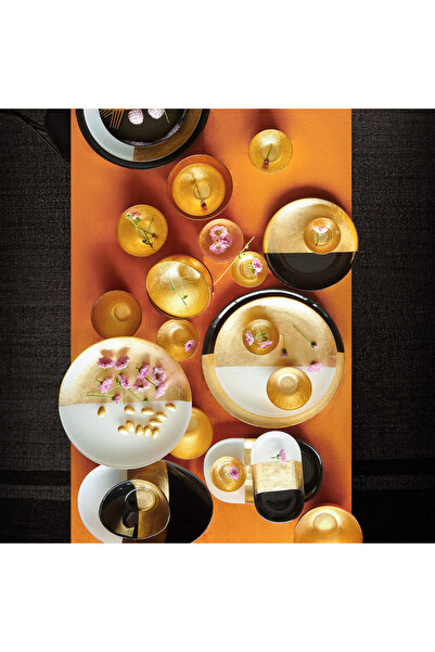 Decorium Monochrome 7-Piece Black-Gold Glass Cake Set 9- 01150012