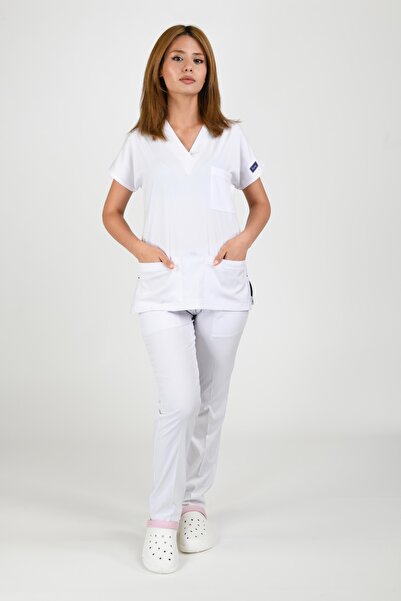 Kıraç Uniform Dr Greys Soft Likralı Beyaz Doktor-Hemşire Forması Medikal Form...