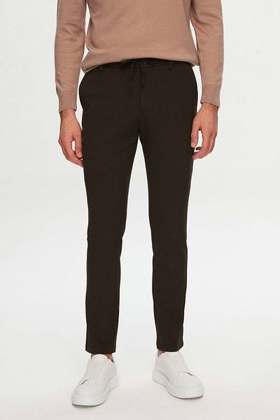 D'S Damat Slim Fit Khaki μέσης με ελαστικό κορδόνι με φερμουάρ Lycra Άνετο παντελόνι Jogger