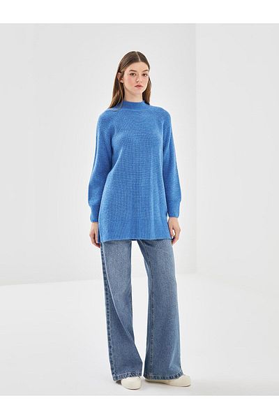 LC Waikiki LCW Modest Stand Collar Plain Long Sleeve Women's Knitwear Tunic
