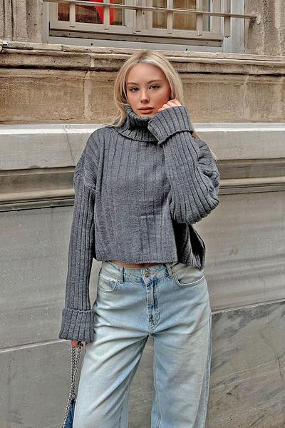 Swist Geräucherter Rollkragenpullover mit Bündchendetail für Damen