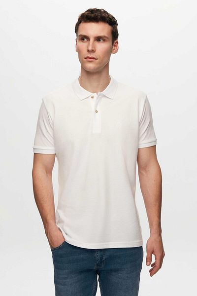 D'S Damat Λευκό/Ανοικτό κίτρινο/πορτοκαλί - T-shirt Polo με υφή πικέ 100% βαμβάκι, κανονική εφαρμογή
