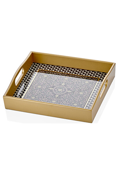 Decorium صينية زجاجية مستطيلة مطلية بالذهب عيار 24 قيراط من Asaf - 21x33 سم، ...