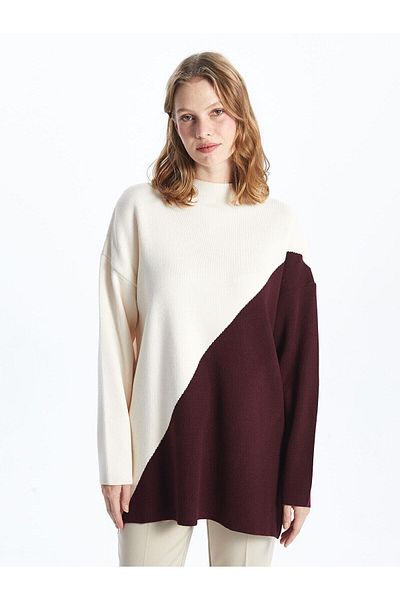 LC Waikiki Lcwaikiki Classic Half Turtleneck Color-Blocking Women's Knitwear Tunic