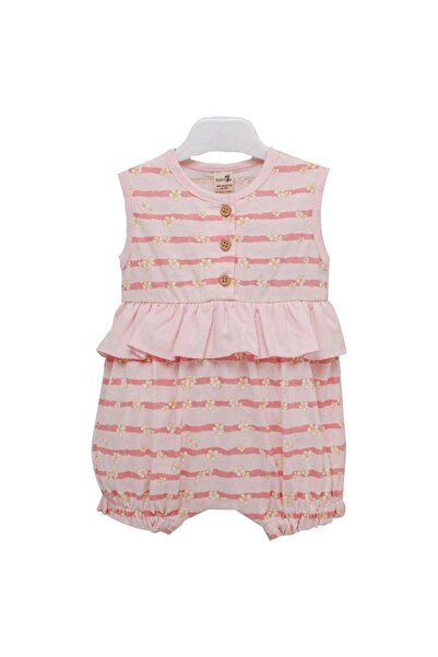 bebegen Baby Girl Powder Floral Striped Ruffle Romper