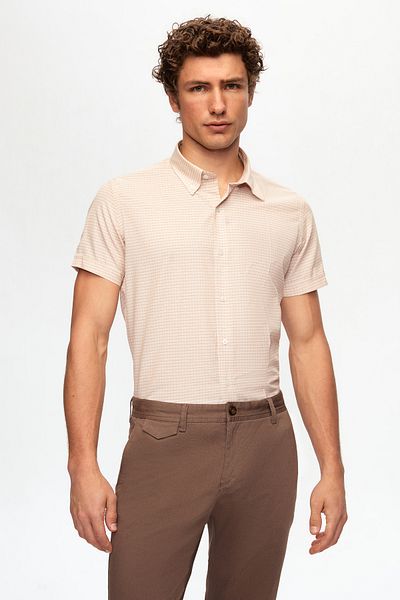 D'S Damat Slim Fit Μπεζ καρό πουκάμισο