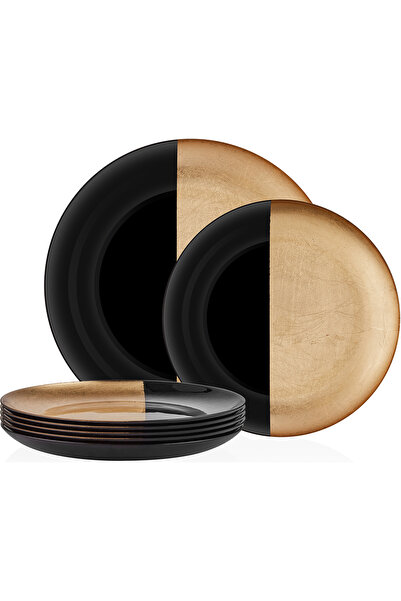 Decorium Monochrome 7-Piece Black-Gold Glass Cake Set 9- 01150012