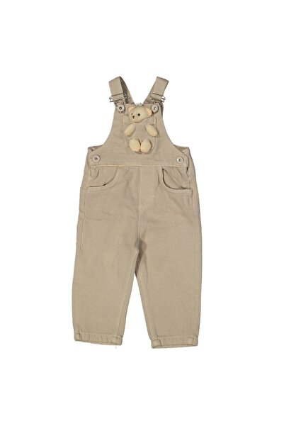 bebegen Unısex Bej Ayıcık Cepli Salopet Tulum