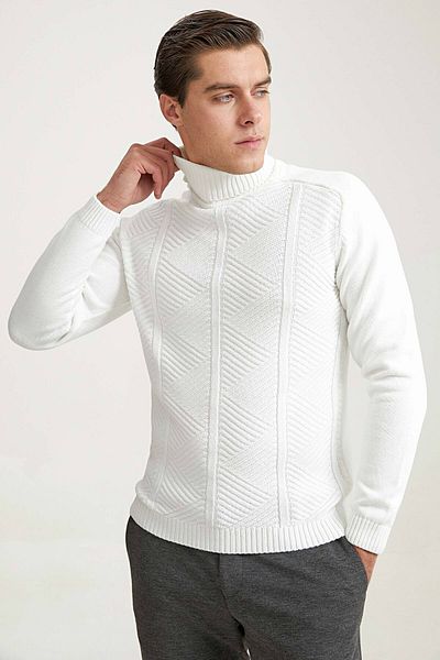 Twn Πλεκτό πουλόβερ Ecru Color Slim Fit Thessaloniki