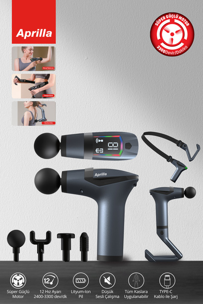 Aprilla Afm-2898 Yeni Nesil Ekranlı Şarjlı Profesyonel Tüm Vücut Masaj Tabancası Çok Fonksiyonlu Masaj Aleti