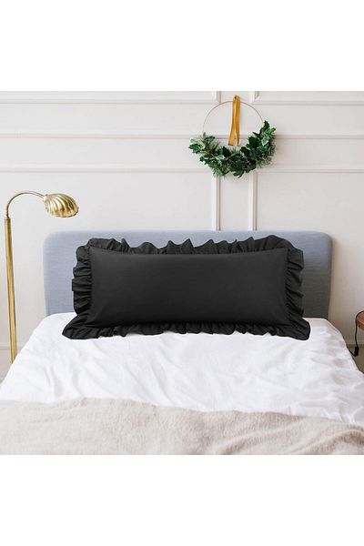 Tinybabyconcept Дълга възглавница за бременни от естествен памук 50x135 см - калъфка с волани