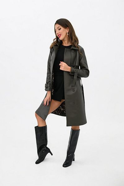 Koza Butik Women's Leather Belted Trench Coat 2500-25
