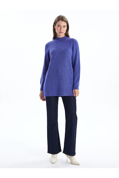 LC Waikiki LCW Modest Stand Collar Plain Long Sleeve Women's Knitwear Tunic