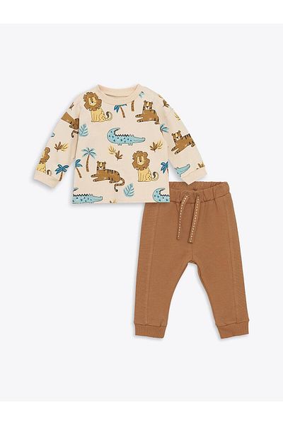 LC Waikiki Lcw Baby Printed Long Sleeve T-Shirt and Sweatpants Set for Baby Boy - Set of 2