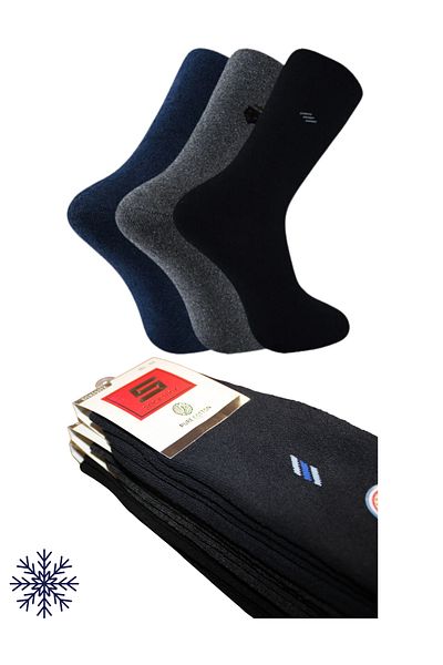 socksbox Ανδρικές θερμικές χωρίς ραφές χειμερινές ζεστές κάλτσες/3 ζευγάρια/μαύρο-σκούρο μπλε-καπνιστό