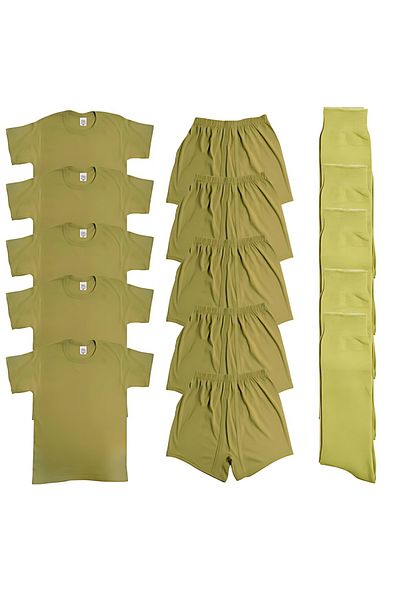 DOĞAN ASKERİ MALZEME Karacı Soldier Green Underwear Set 5 Pack & 5 Undershirt 5 Boxers 5 Socks