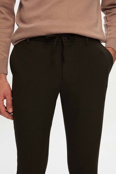 D'S Damat Slim Fit Khaki μέσης με ελαστικό κορδόνι με φερμουάρ Lycra Άνετο παντελόνι Jogger