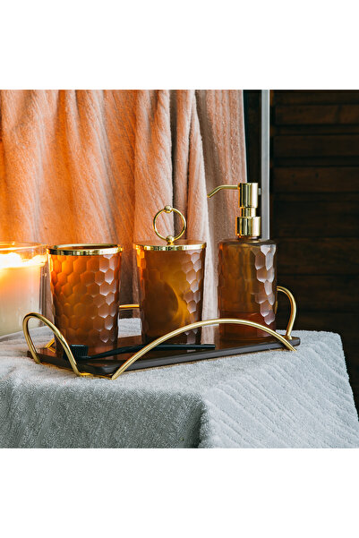 Decorium طقم حمام دومينو 4 قطع زجاج كهرماني 9- 04010015