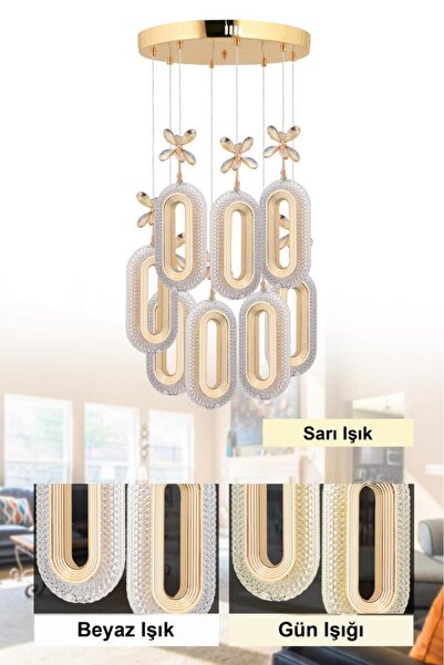 İstanbul Avize İstanbul Avize Led Alfa 8'li Gold Kumandalı Üç Renk Led Lüx Ledli Avize