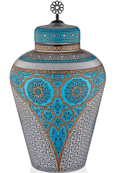 Decorium مزهرية زجاجية باللون الفيروزي مقاس 50 سم مكونة من قطعتين مع غطاء 9- ...