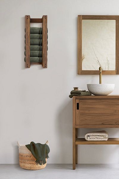 Grootland Wooden Wall Shelf/ Bathroom Shelf/ Towel Holder Walnut