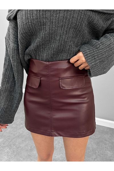 ESRAHELVACI Fusta mini din piele cu fermoar burgundy