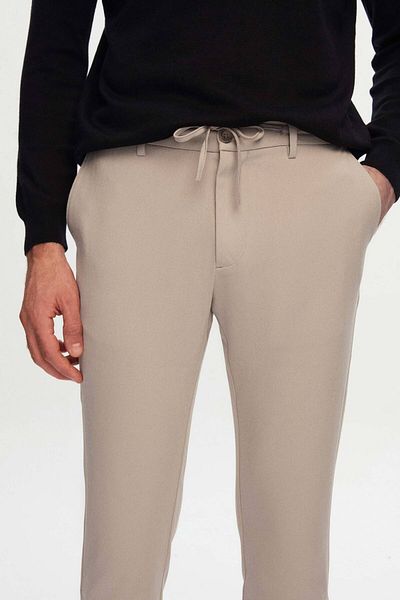 D'S Damat Slim Fit Μπεζ ελαστικό κορδόνι μέσης με φερμουάρ Lycra Άνετο παντελόνι Jogger