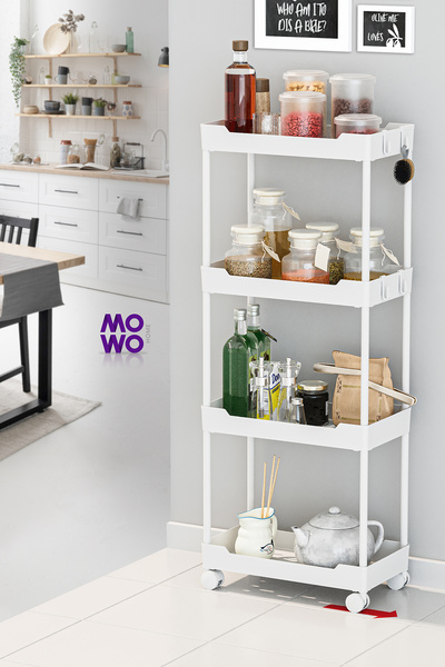 Mowo Home Mowo 4 Katlı Tekerlekli Mutfak Rafı, Banyo Rafı, Kitaplık, Düzenley...